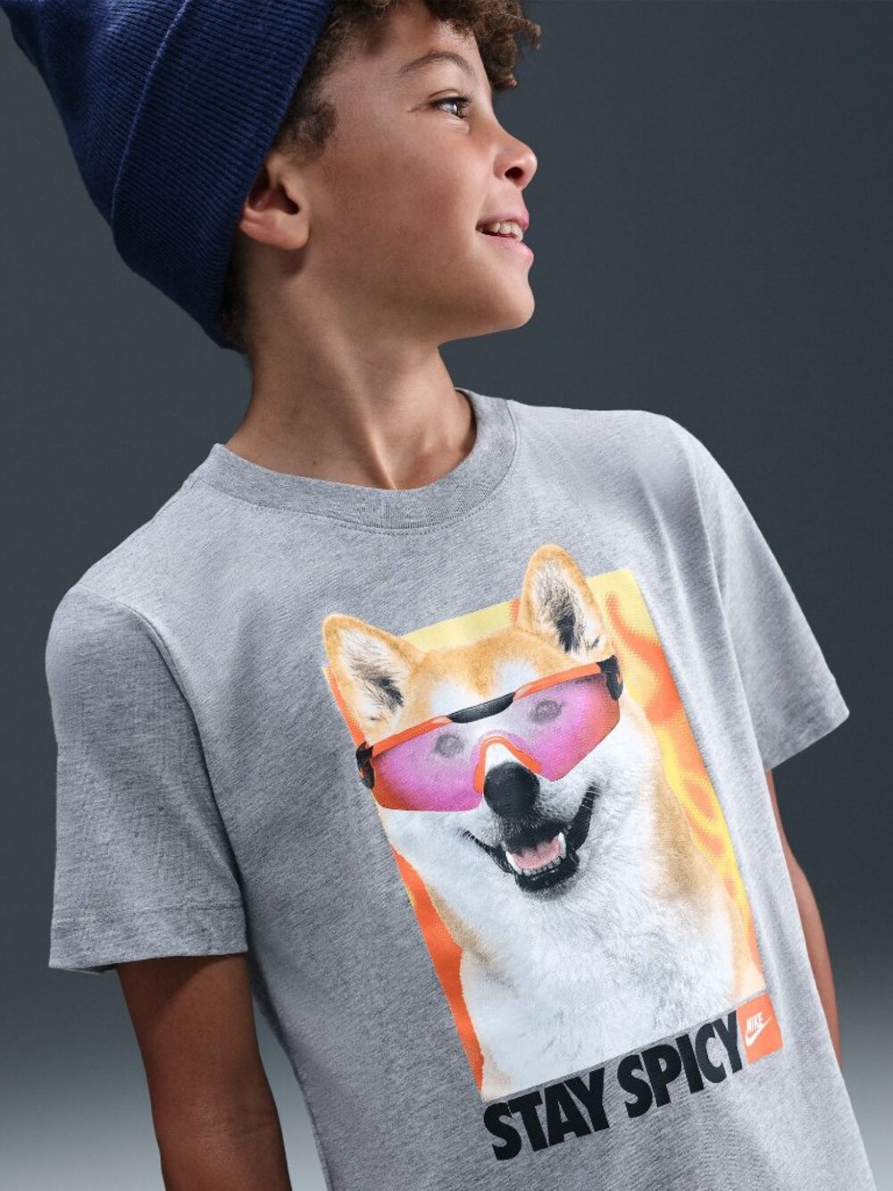 Nike Kids' Sportswear Shiba Photo Graphic T-Shirt - Color: Dk Grey Heather